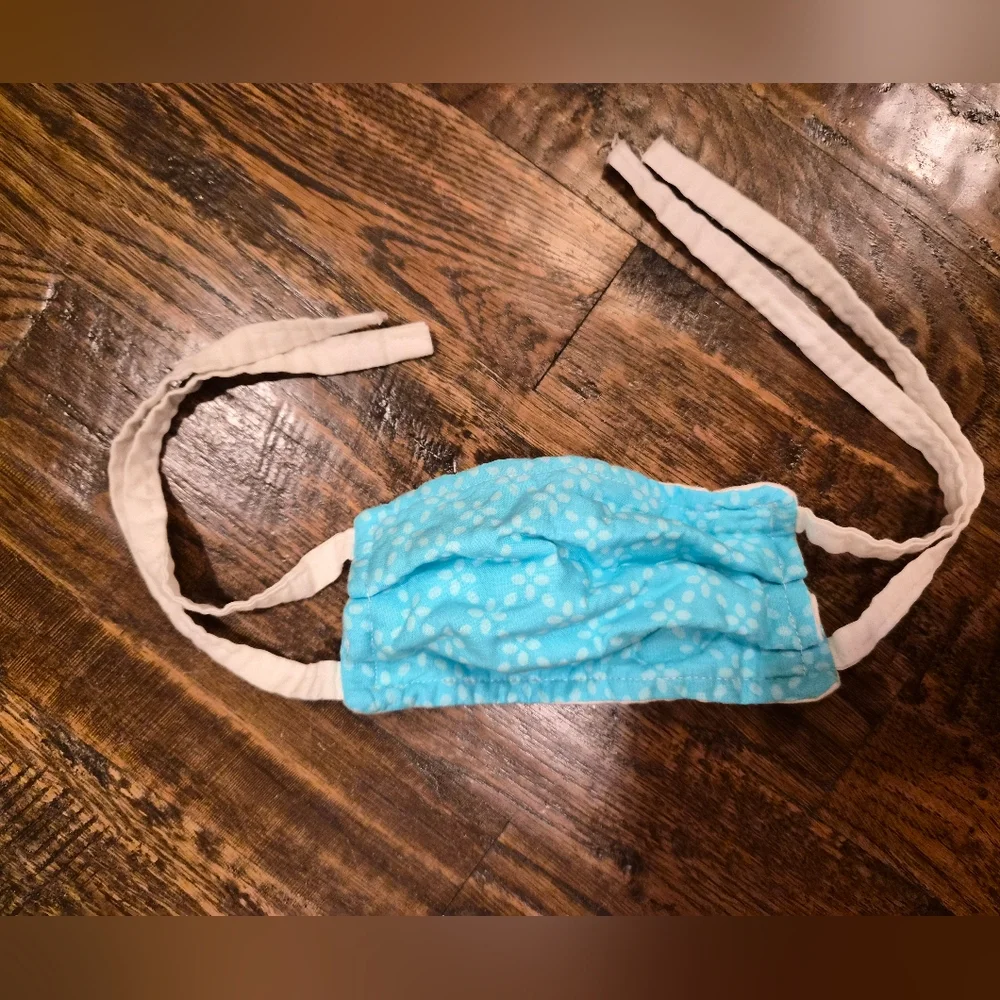 Aqua/light Blue Floral Kids Face Mask Sz Small (3-5 Yrs) Custom/handmade New